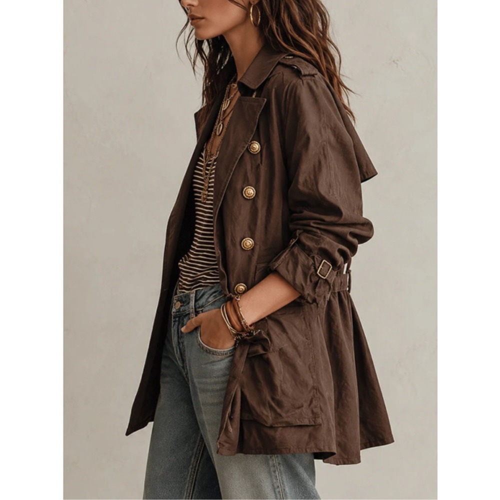 Novarra Double-Breasted Belt Trench Coat - Large - Picture 3 of 5